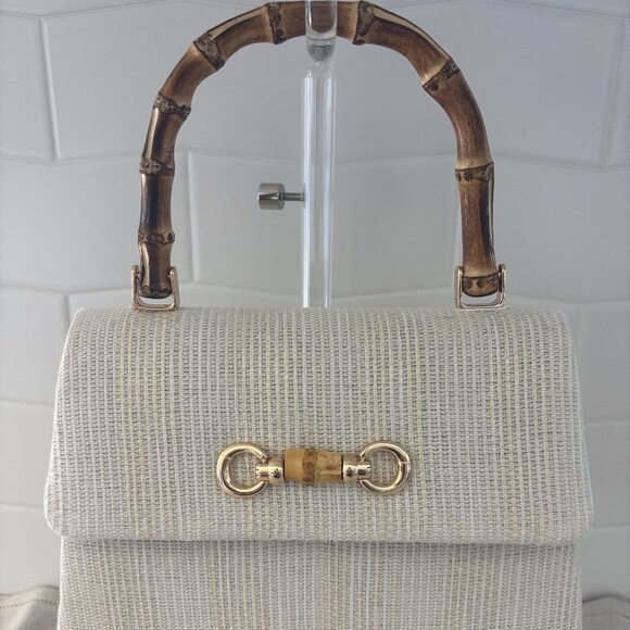 Tommy Bahama Straw Satchel Bag With Bamboo Handle -  Natural Color - Picture 1 of 10